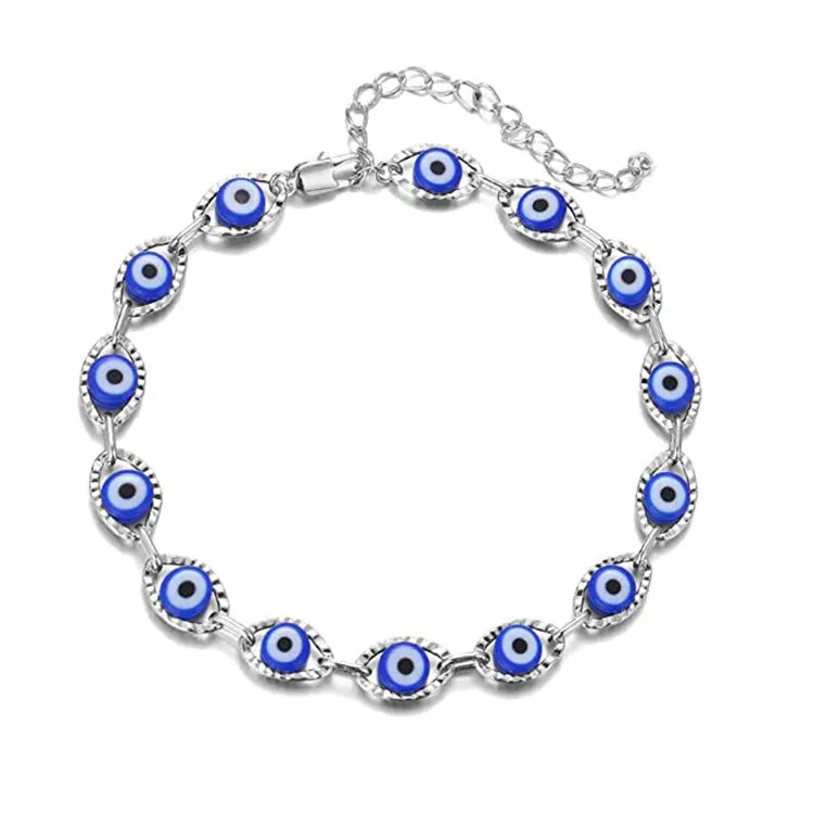 Exquisite Lucky Blue Evil Eye Beads Bracelets for Women Men Fashion Bead Silver Gold Color Metal Chain Adjustable Bangle Jewelry