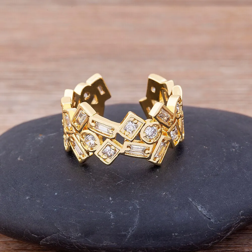 Fashion Disign Luxury Gold Color Women Engagement Adjustable Rings