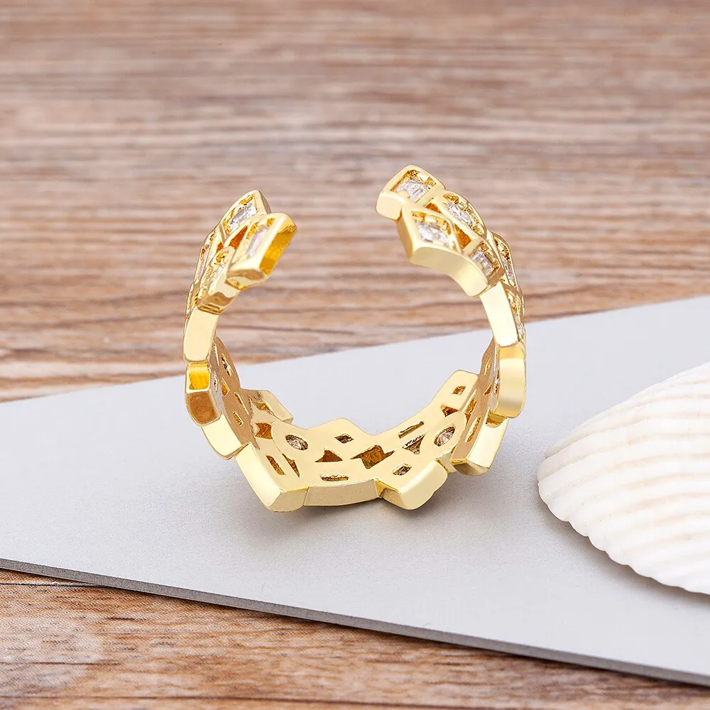 Fashion Disign Luxury Gold Color Women Engagement Adjustable Rings