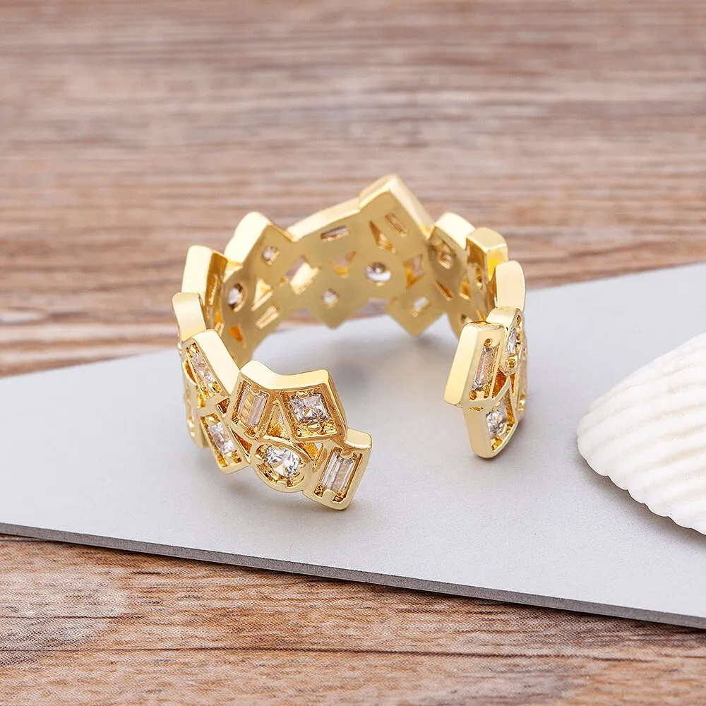 Fashion Disign Luxury Gold Color Women Engagement Adjustable Rings