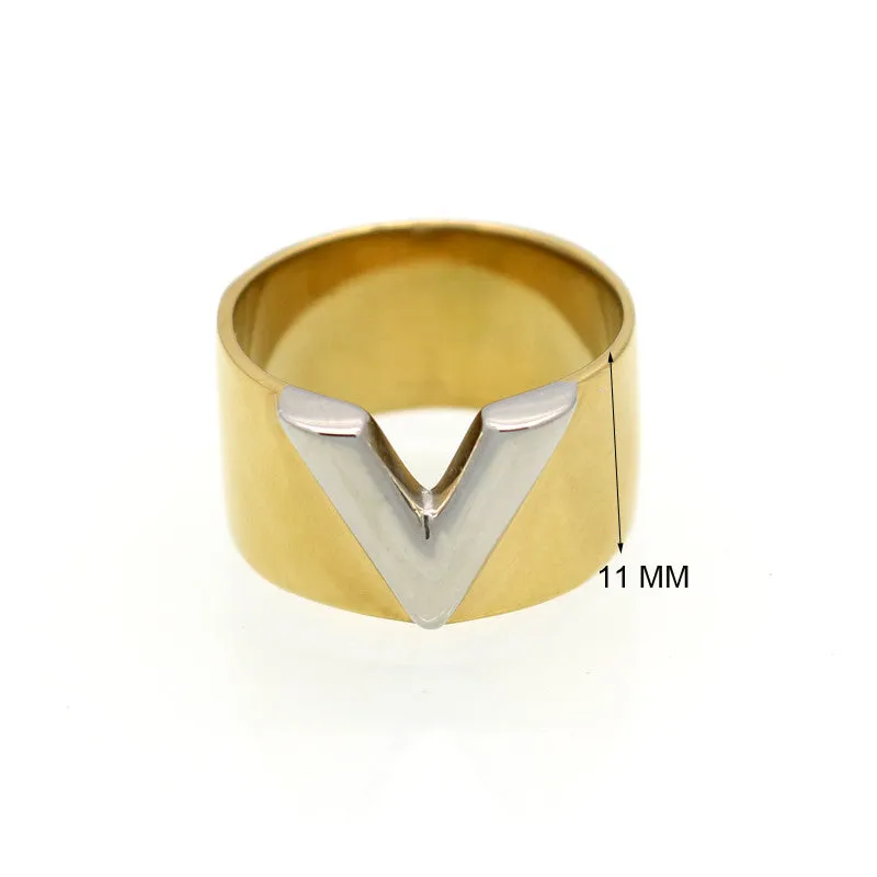 Fashion Famous Brand Men/Women Ring Jewelry Double Color 18K Gold Plated Titanium Steel High Polished Luxury Love V Ring