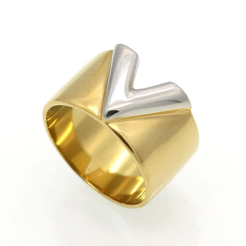 Fashion Famous Brand Men/Women Ring Jewelry Double Color 18K Gold Plated Titanium Steel High Polished Luxury Love V Ring