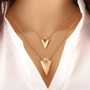 Fashion Gold Plated Two Layer Chain Beads Pendant Necklace Beautiful Wedding Choker Gold Color Necklace Jewelry