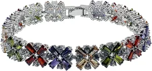Fashion Jewelry Tennis Bracelet Garnet Emerald Amethyst Morganite Peridot White Topaz Plated Silver Bracelets 7 inch (Multi Gemstone)