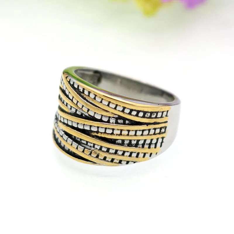 Fashion Rings For Women Party Rock Vintage Rings Anillo 18K Gold Plated Antique Female Stainless Steel Jewelry