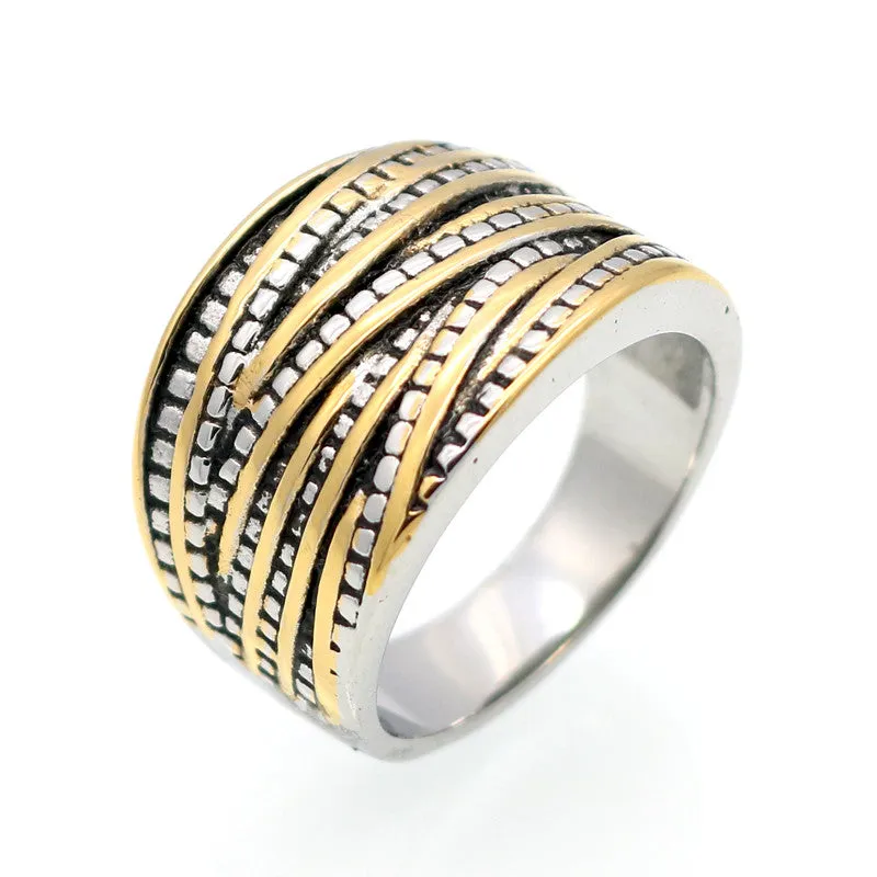 Fashion Rings For Women Party Rock Vintage Rings Anillo 18K Gold Plated Antique Female Stainless Steel Jewelry