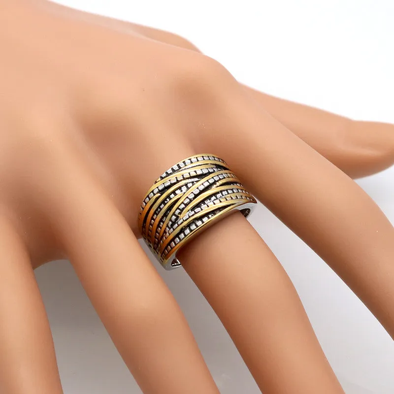 Fashion Rings For Women Party Rock Vintage Rings Anillo 18K Gold Plated Antique Female Stainless Steel Jewelry