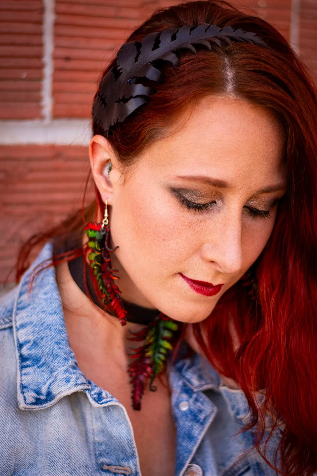 Fern Leather Earrings- Large Fall Tones