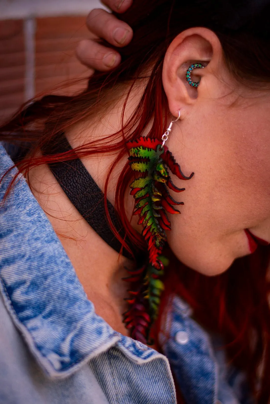 Fern Leather Earrings- Large Fall Tones