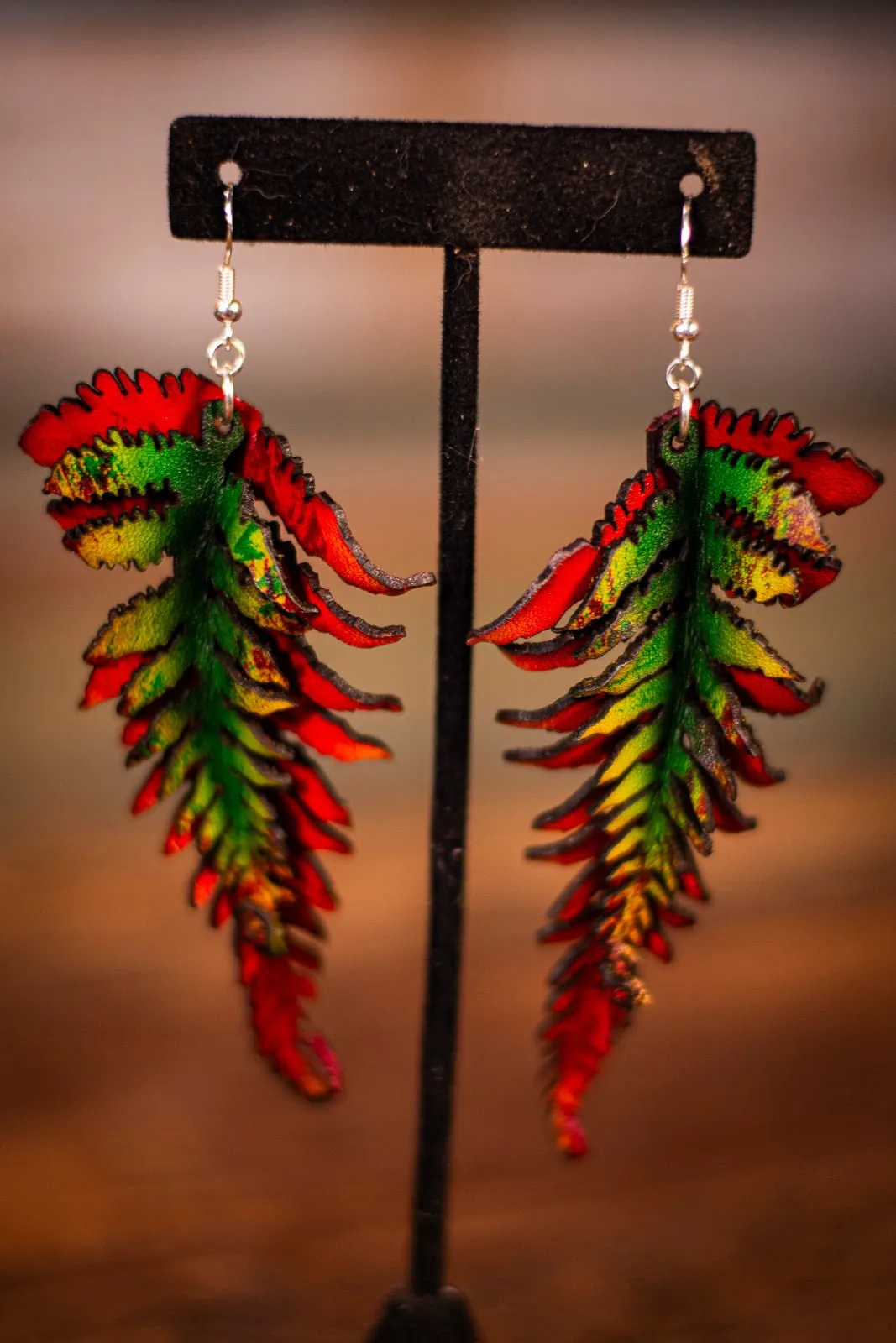 Fern Leather Earrings- Large Fall Tones