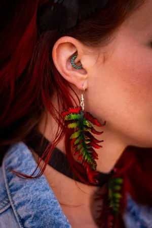 Fern Leather Earrings- Large Fall Tones