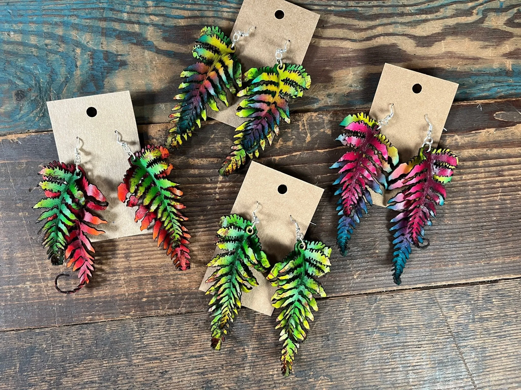 Fern Leather Earrings- Large Fall Tones