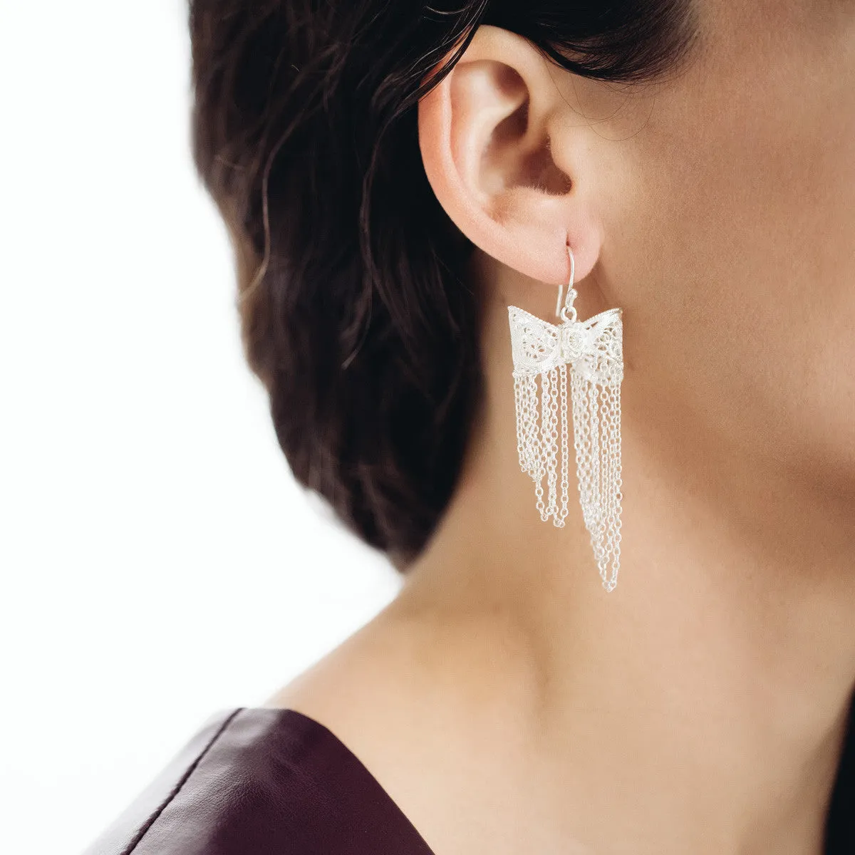 Filigree Bow Drop Earrings