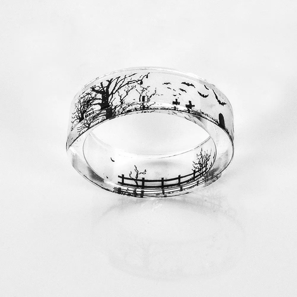 Flower Black And White View Bird Tree Hand-Dried Flower Ring