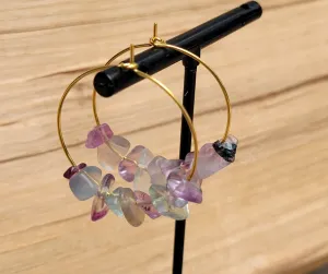 Fluorite 18k Gold Plated Hoops