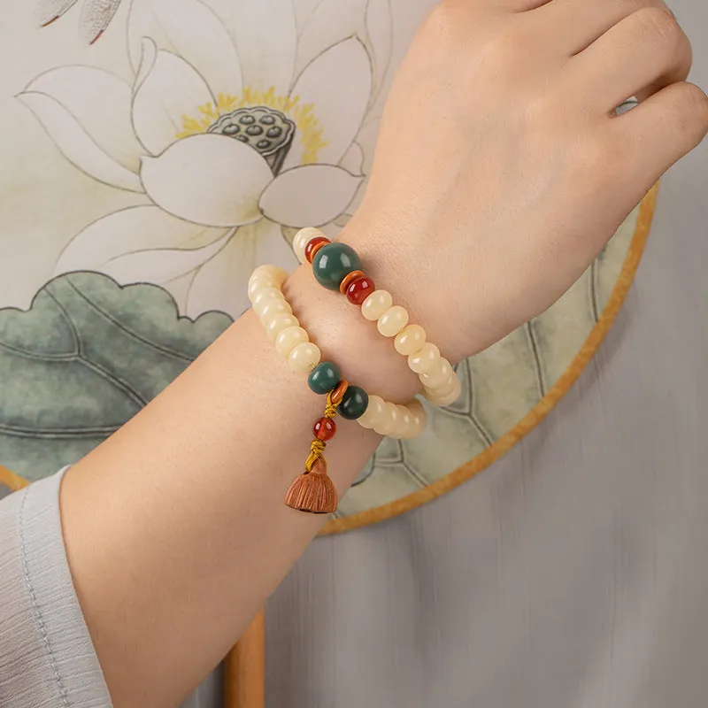 Fortune's Favor Sterling Silver Bodhi Root Bracelet with Topaz and Jade Beads