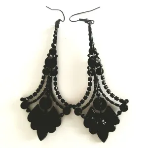 French Jet Statement Drop Earrings