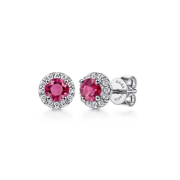Gabriel Diamond Halo Ruby Stud Earrings