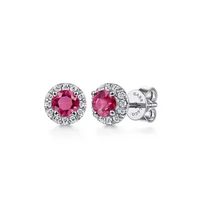 Gabriel Diamond Halo Ruby Stud Earrings