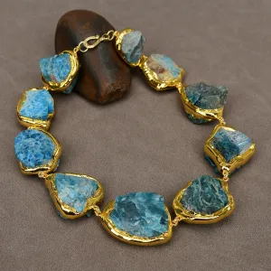 GG 18" Natural Blue Apatite Stone Gold Plated Edge Gems Chokers