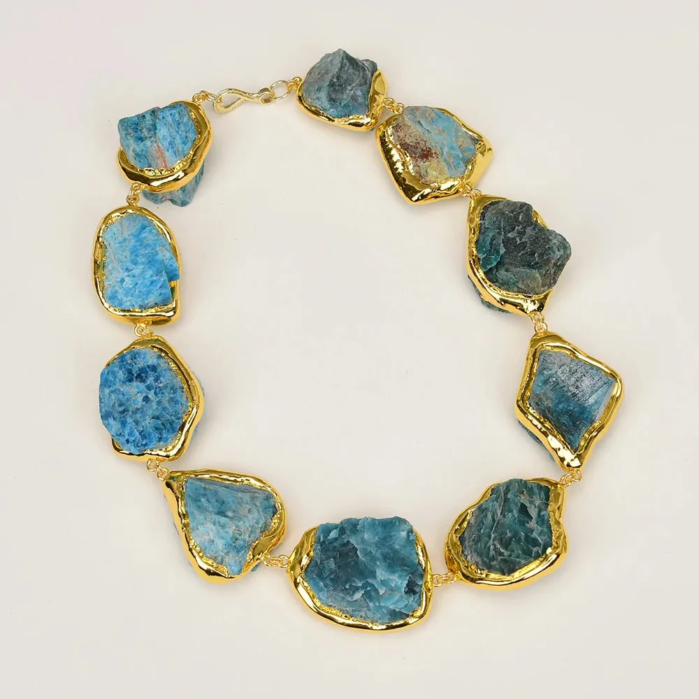 GG 18" Natural Blue Apatite Stone Gold Plated Edge Gems Chokers