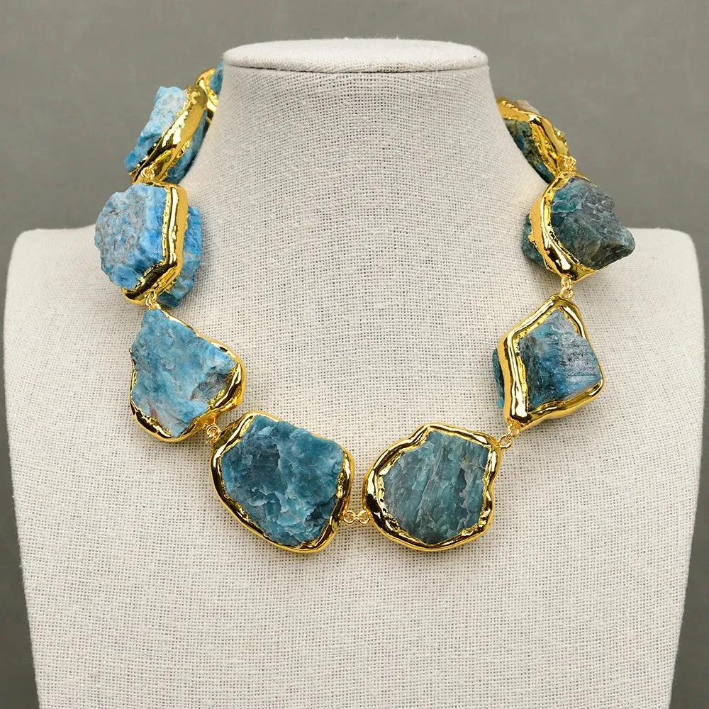 GG 18" Natural Blue Apatite Stone Gold Plated Edge Gems Chokers