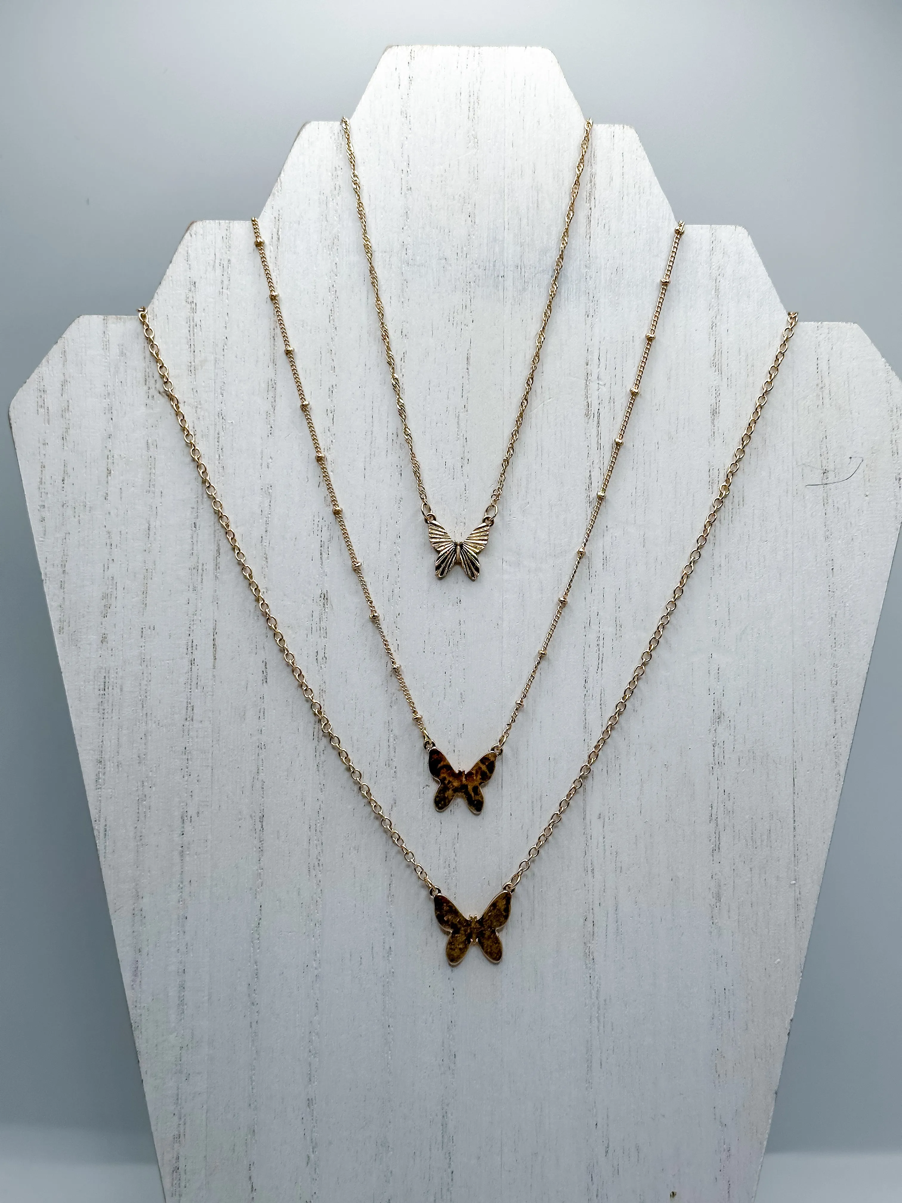 Gold Butterfly 3 Necklace Set