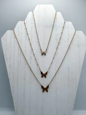 Gold Butterfly 3 Necklace Set