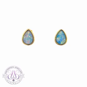 Gold plated Silver pair of earrings teardrop 8x5mm Opal triplet studs