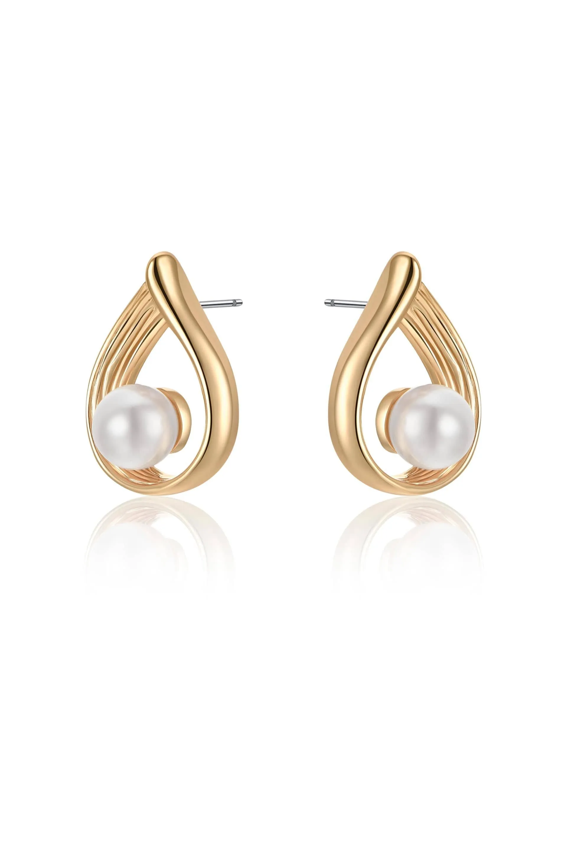 Golden Teardrop and Pearl 18k Gold Plated Earrings