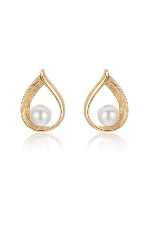 Golden Teardrop and Pearl 18k Gold Plated Earrings