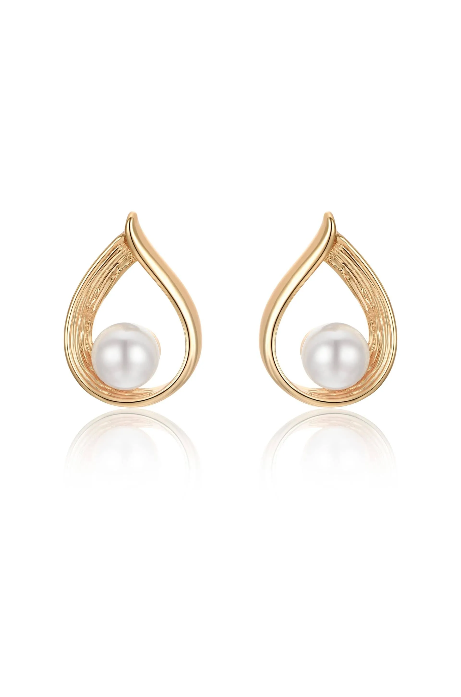 Golden Teardrop and Pearl 18k Gold Plated Earrings
