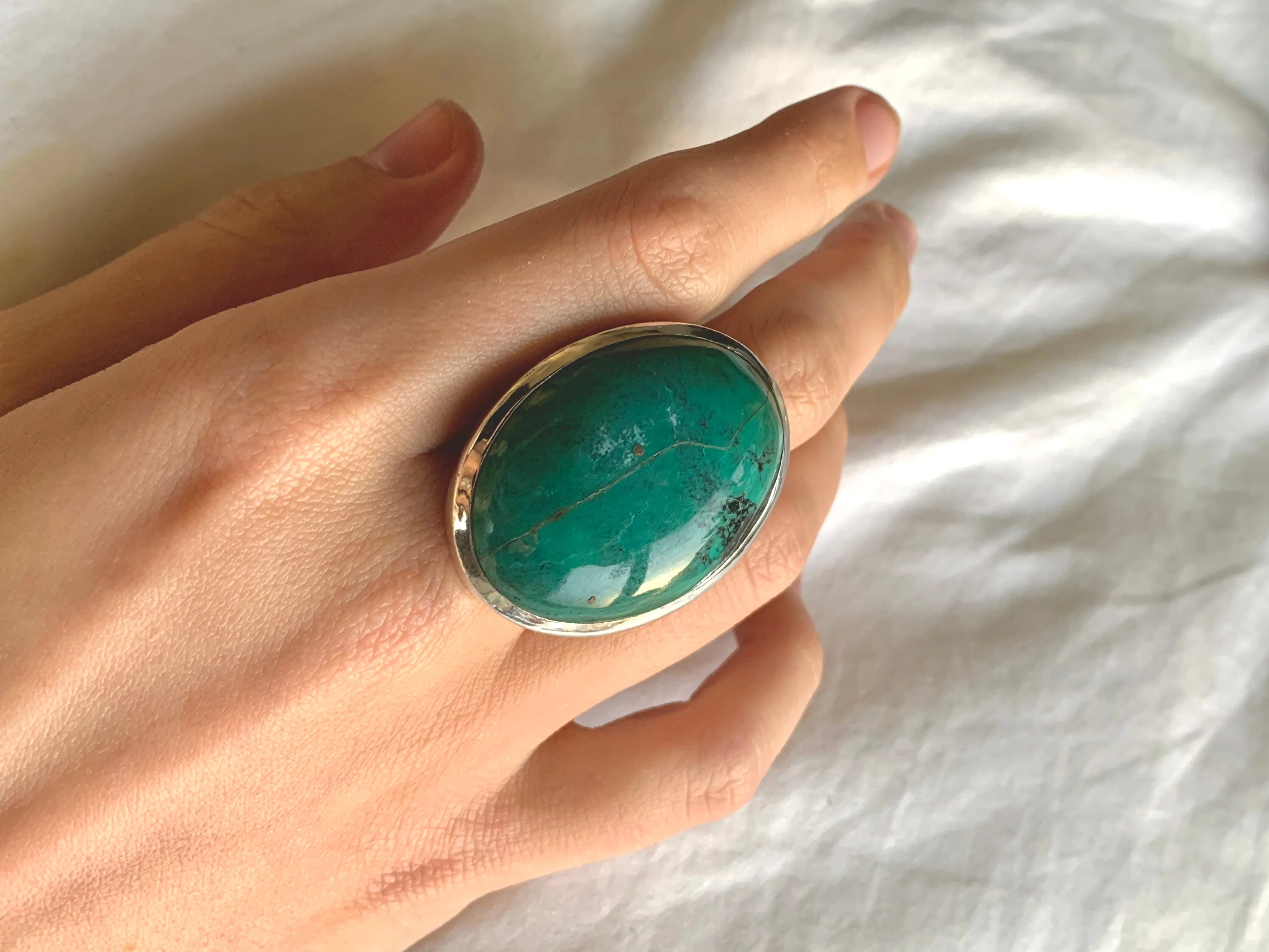 Green Tibetan Turquoise Naevia Ring - XLarge Reg. Oval (US 7.5)
