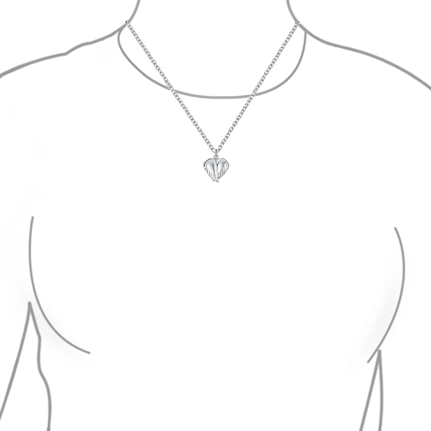 Guardian Angel Wing Heart Keepsake Locket Necklace for Teens Holds Photos Silver