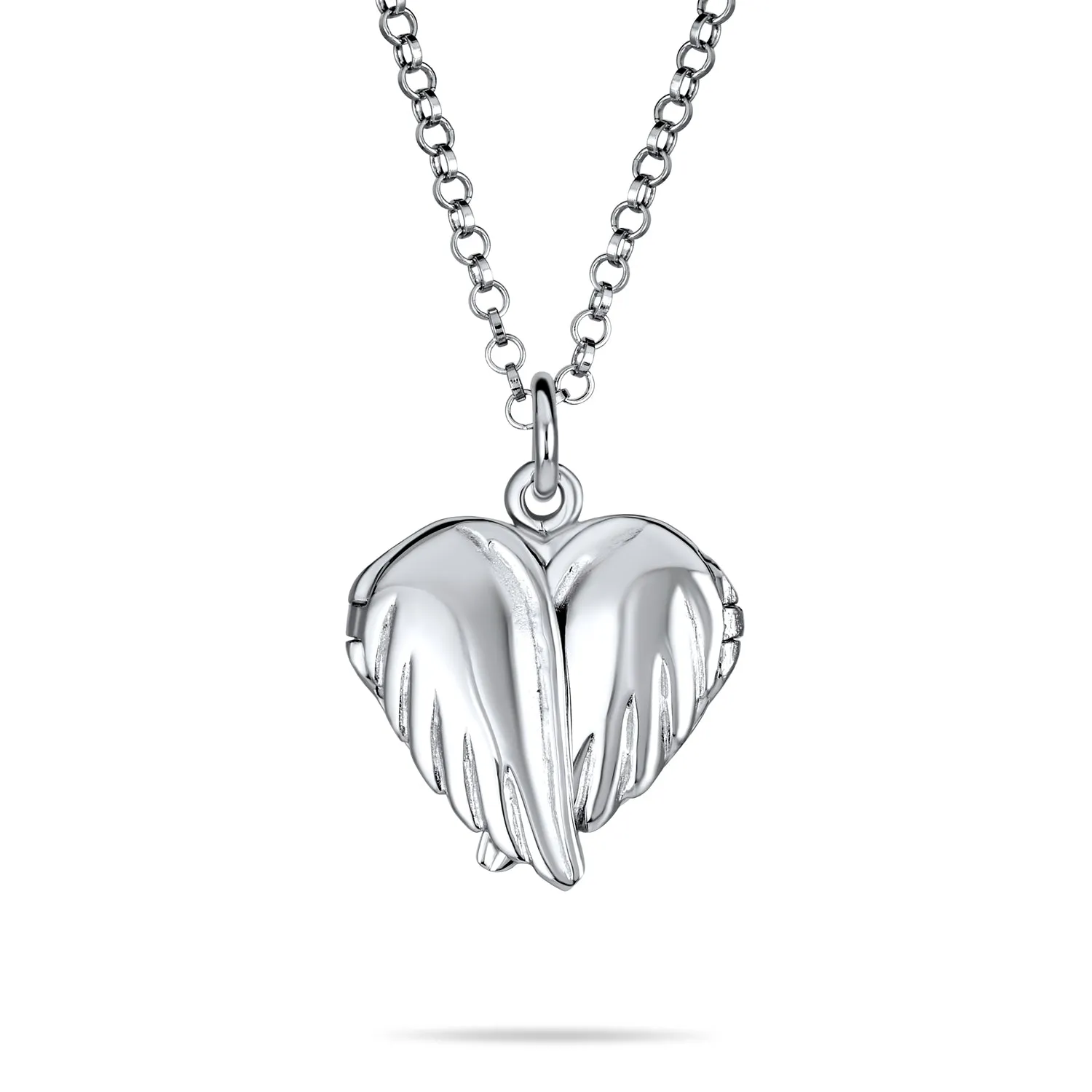 Guardian Angel Wing Heart Keepsake Locket Necklace for Teens Holds Photos Silver