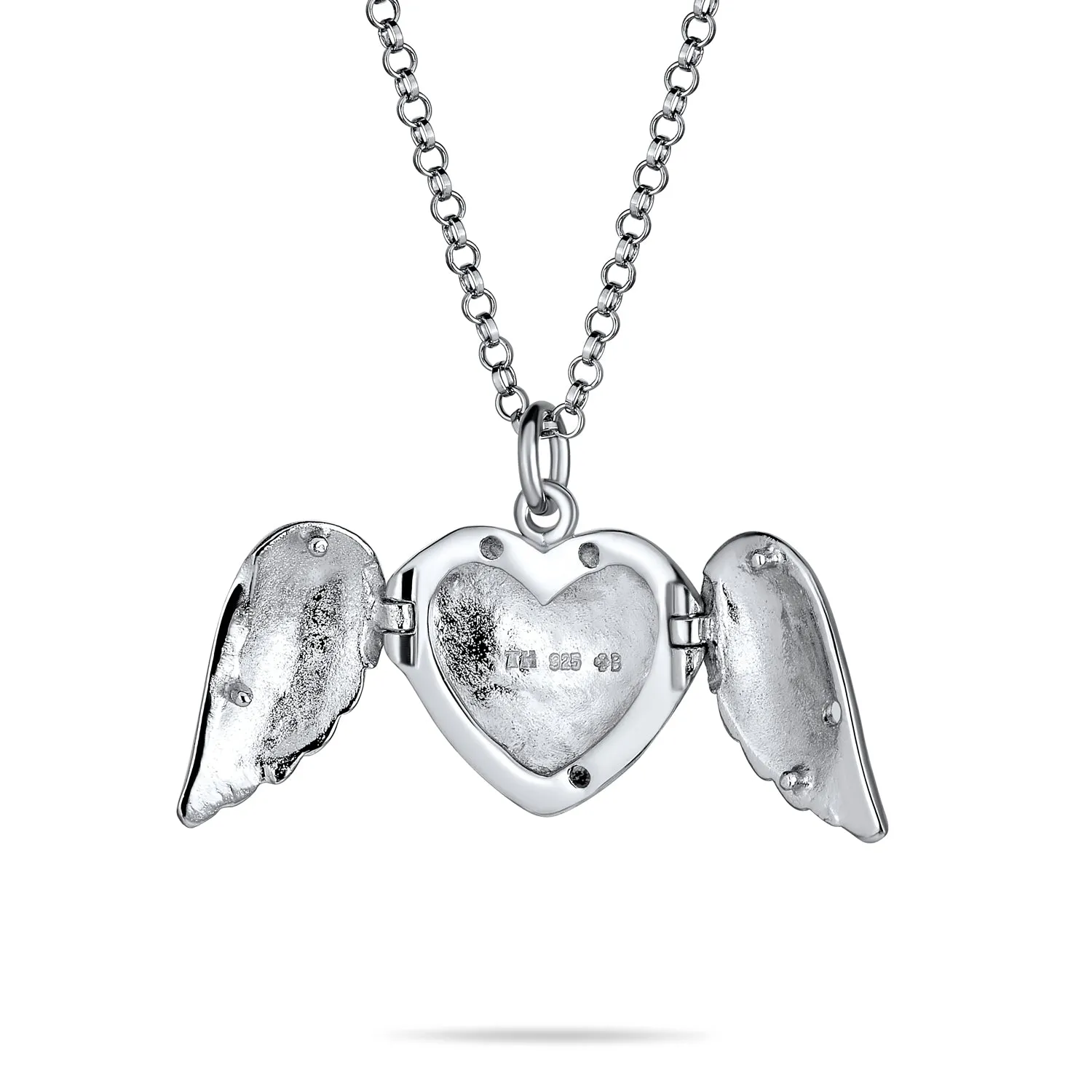 Guardian Angel Wing Heart Keepsake Locket Necklace for Teens Holds Photos Silver