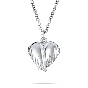 Guardian Angel Wing Heart Keepsake Locket Necklace for Teens Holds Photos Silver