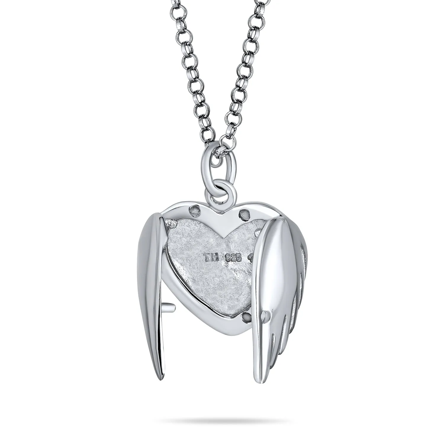 Guardian Angel Wing Heart Keepsake Locket Necklace for Teens Holds Photos Silver