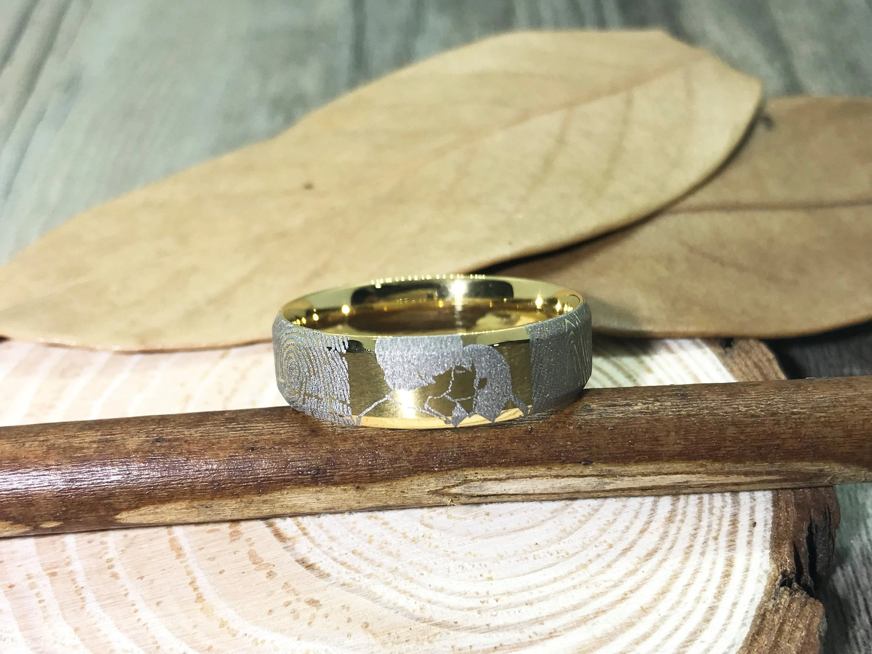 Handmade Fingerprint Comic Rings set, Love Rings, Kiss Matching Wedding Rings Titanium, Mens Rings 6mm