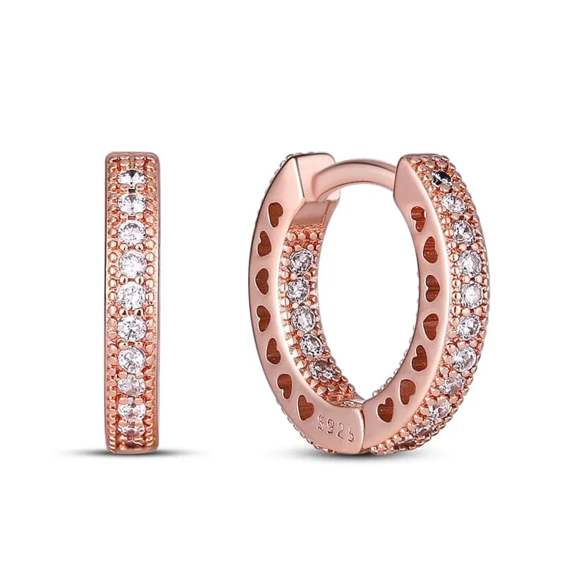 HEART Sparkle Hoop Earrings - Rose Gold