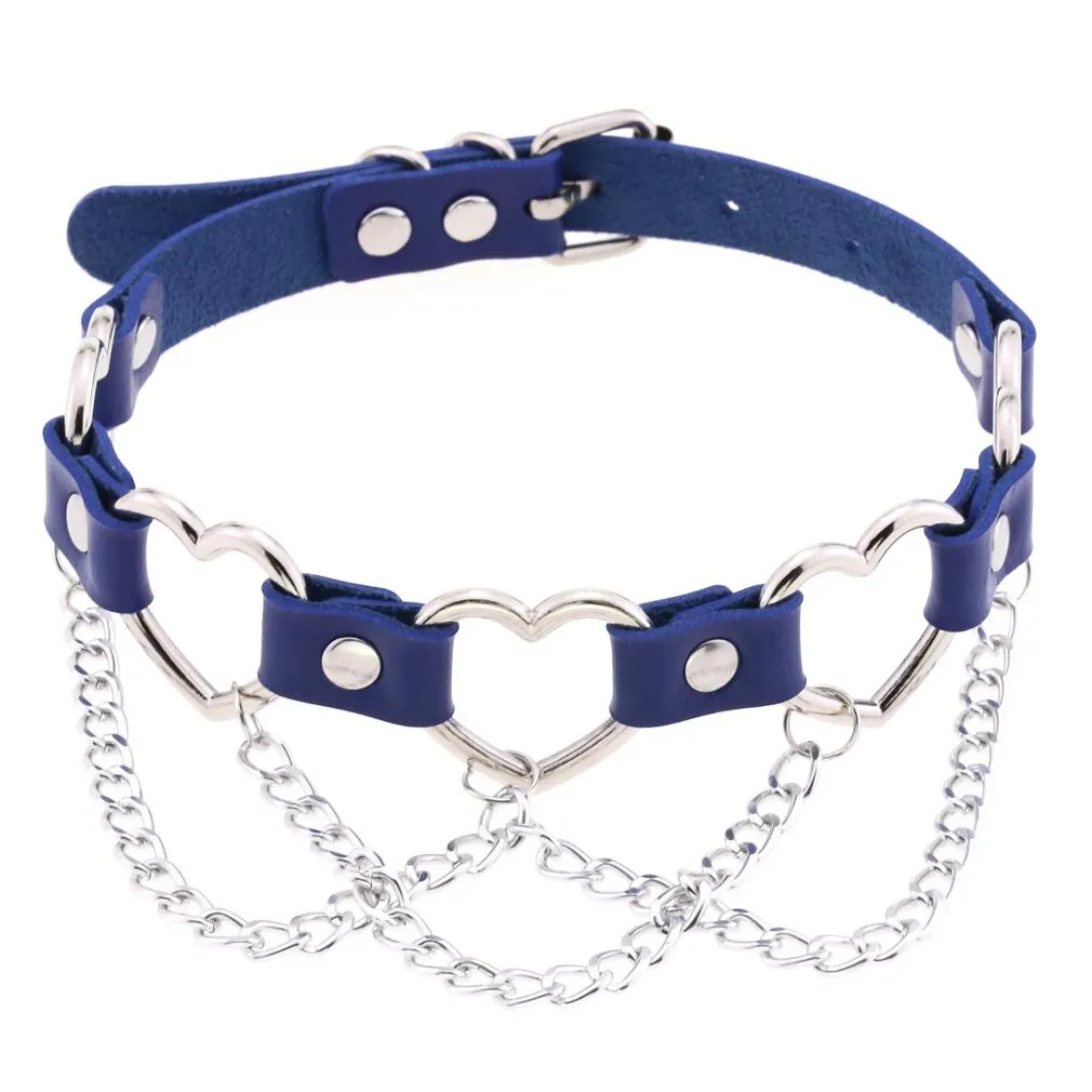 'Heart's on Fire' PU Fake Leather Heart Chain Choker
