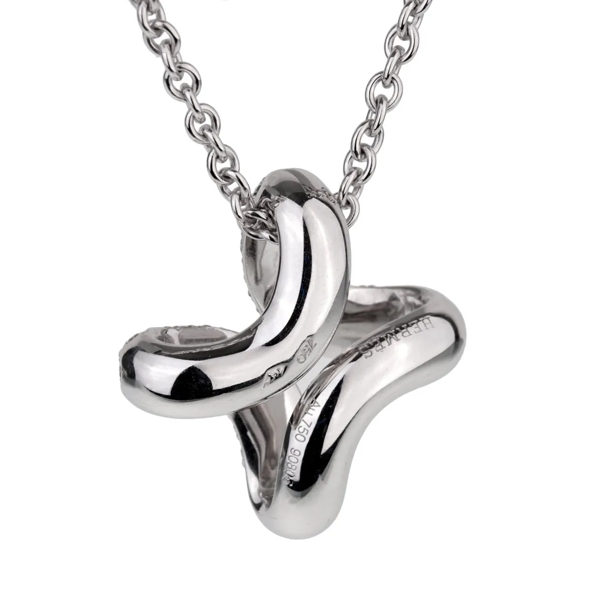 Hermes Diamond H White Gold Pendant Necklace