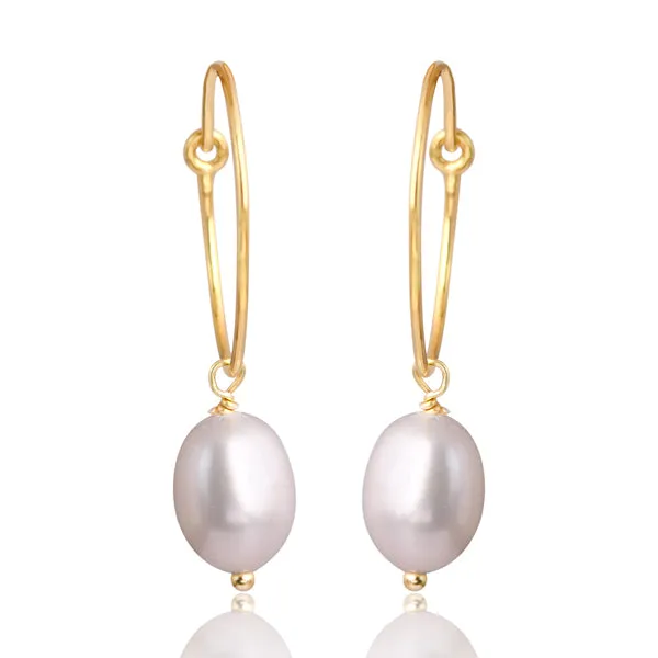 Hoop with Briolette Pearl Drop in Gold