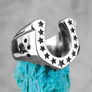 Horseshoe U-shaped Star Black Stainless Steel Men's Ring