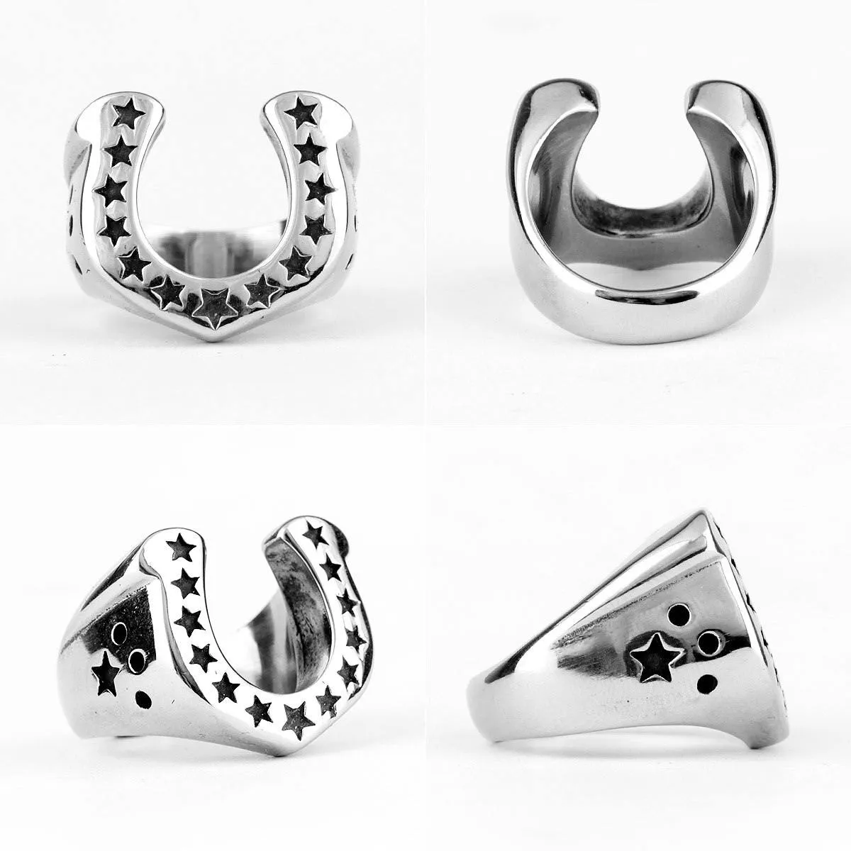Horseshoe U-shaped Star Black Stainless Steel Men's Ring