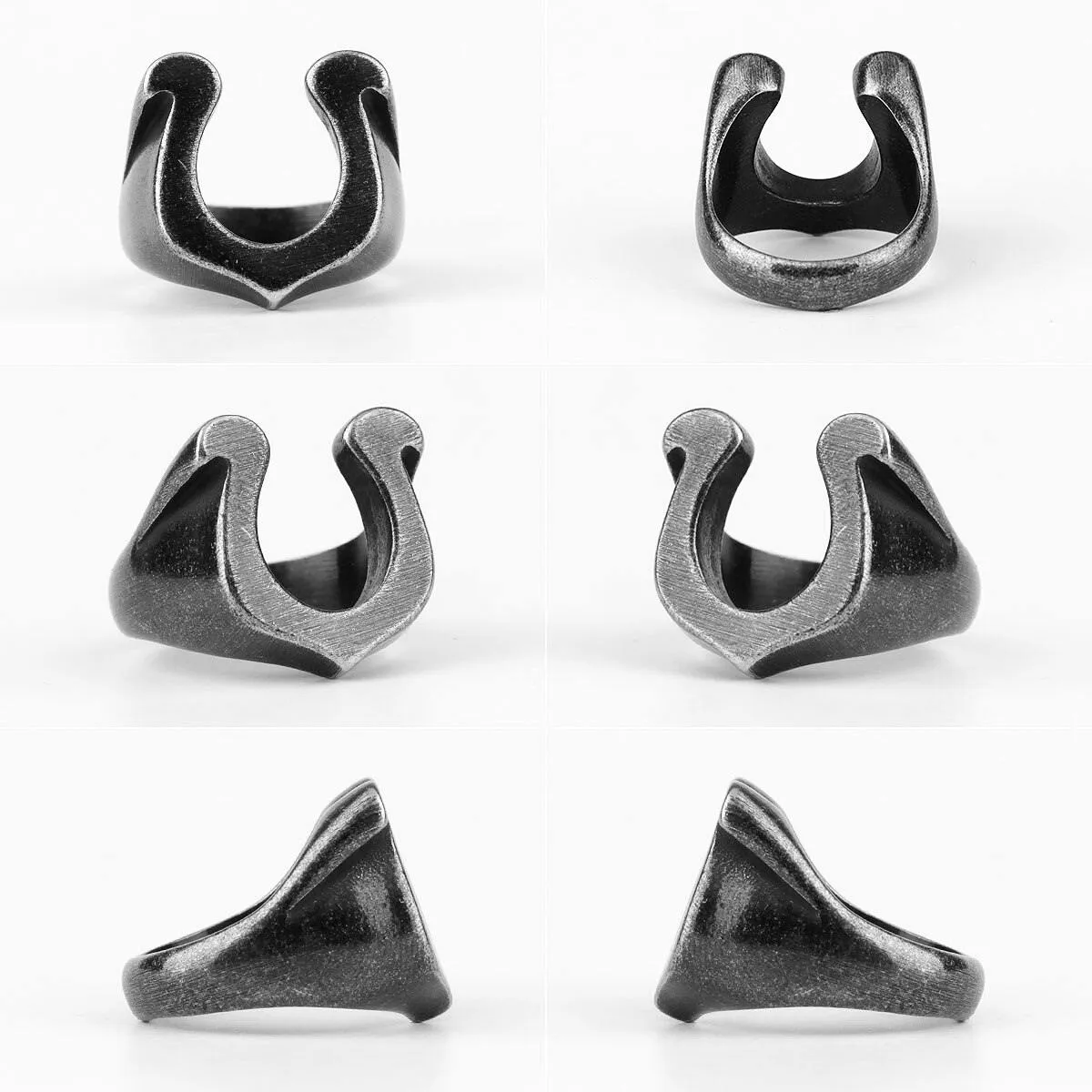 Horseshoe U-shaped Star Black Stainless Steel Men's Ring