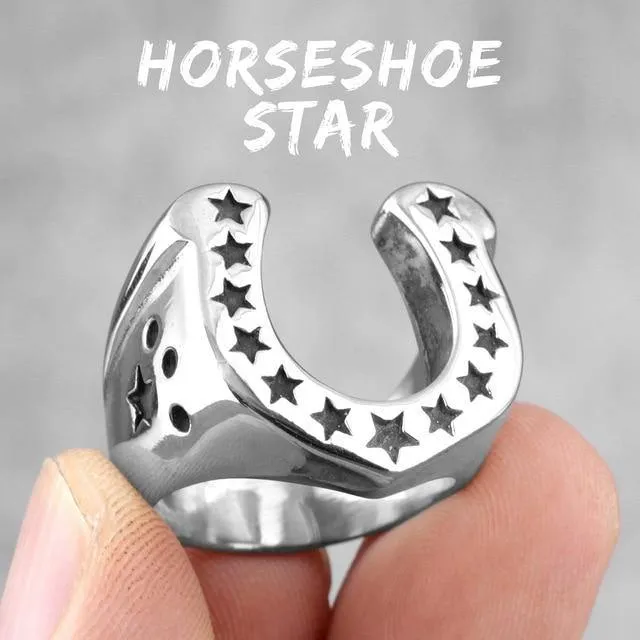 Horseshoe U-shaped Star Black Stainless Steel Men's Ring