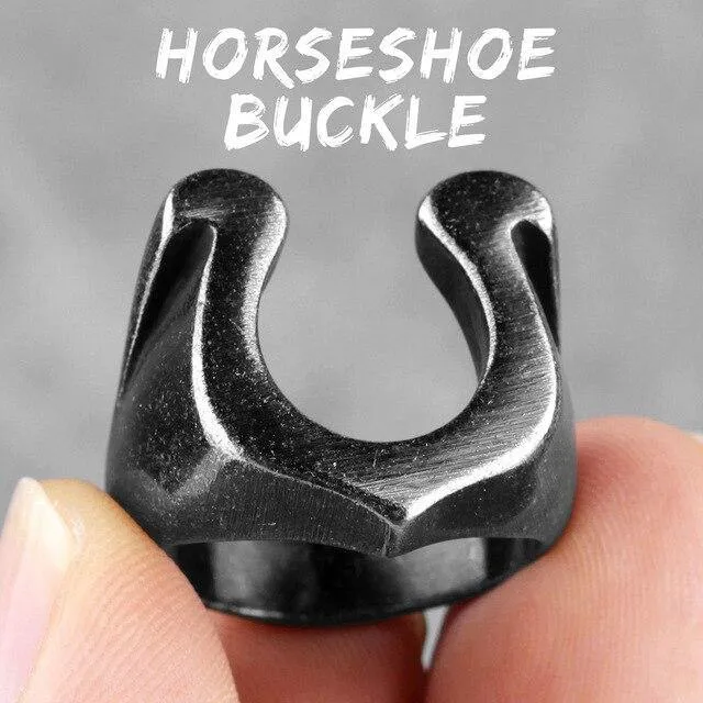 Horseshoe U-shaped Star Black Stainless Steel Men's Ring