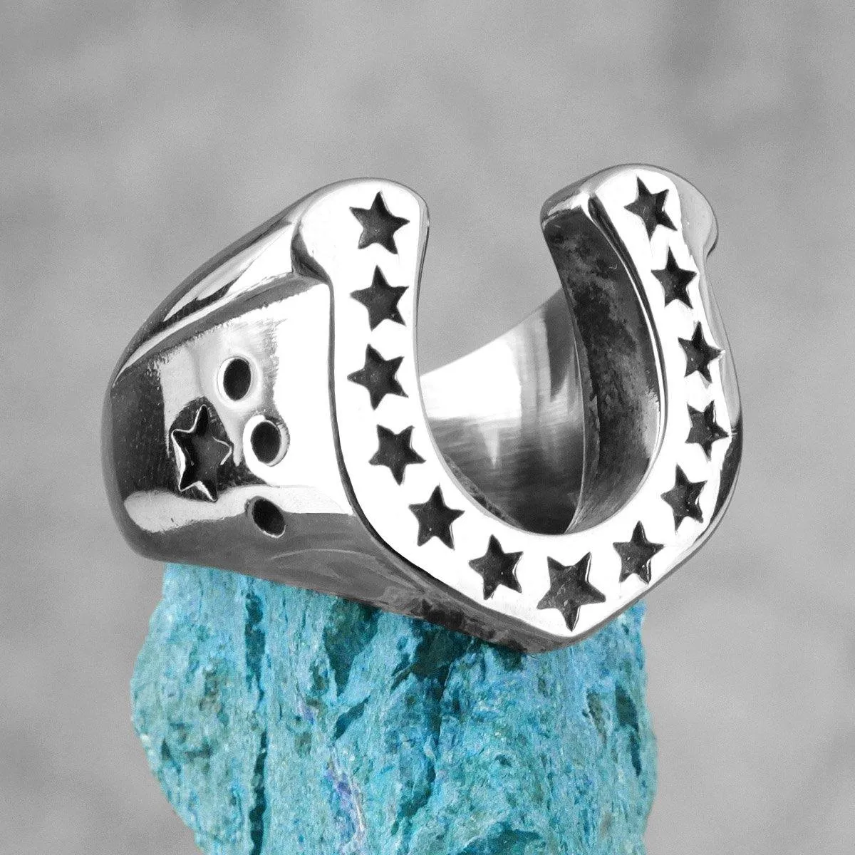 Horseshoe U-shaped Star Black Stainless Steel Men's Ring