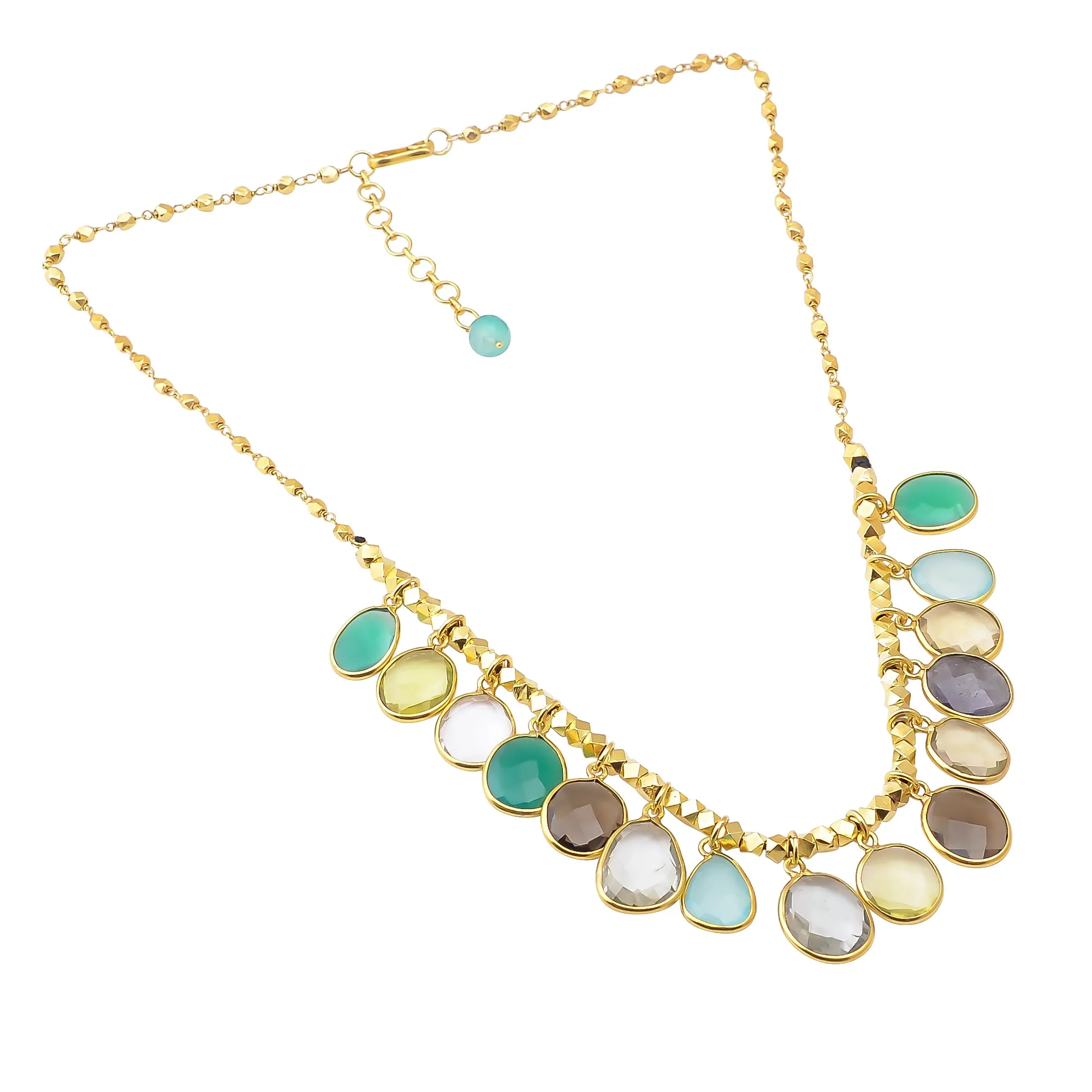 Indian Handcrafted Silver Gold Plated Multi Stone Pendants Necklace